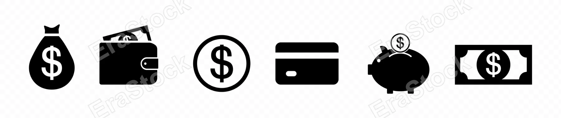 Money icon set in black. Credit card, wallet, coin icon. Vector line icon for Business and Advertising.