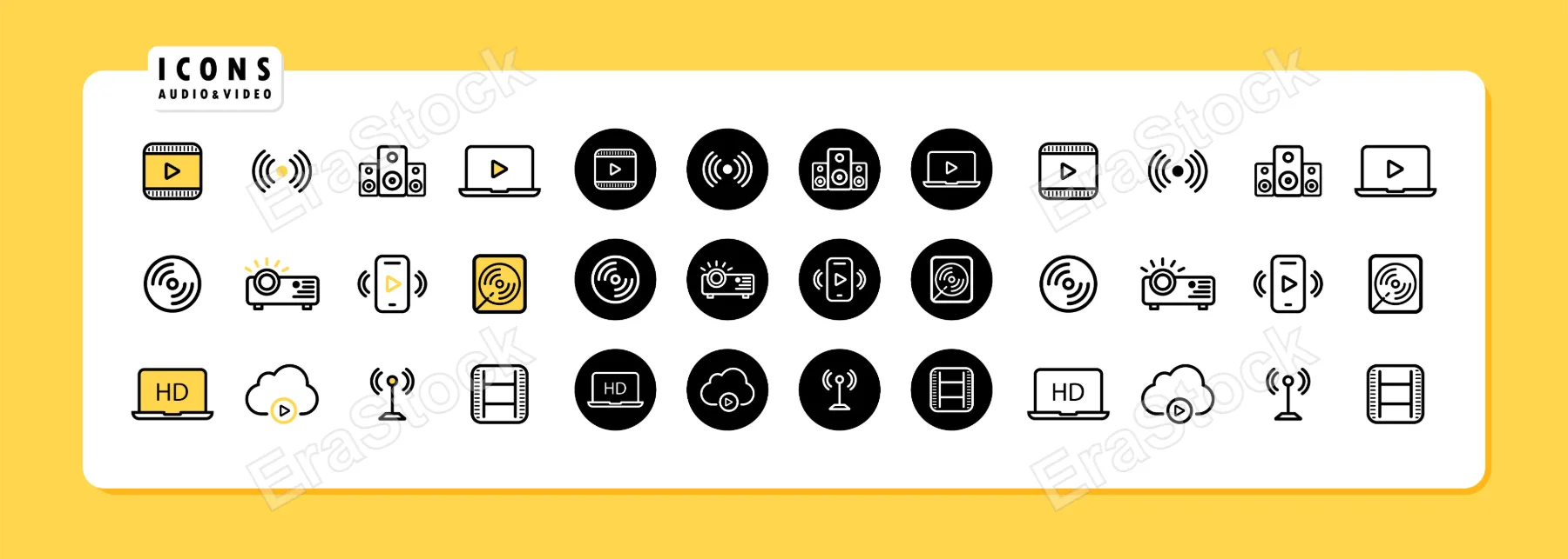 Live streaming icon set. Music and video online stream. Vector line icon for Business and Advertising.