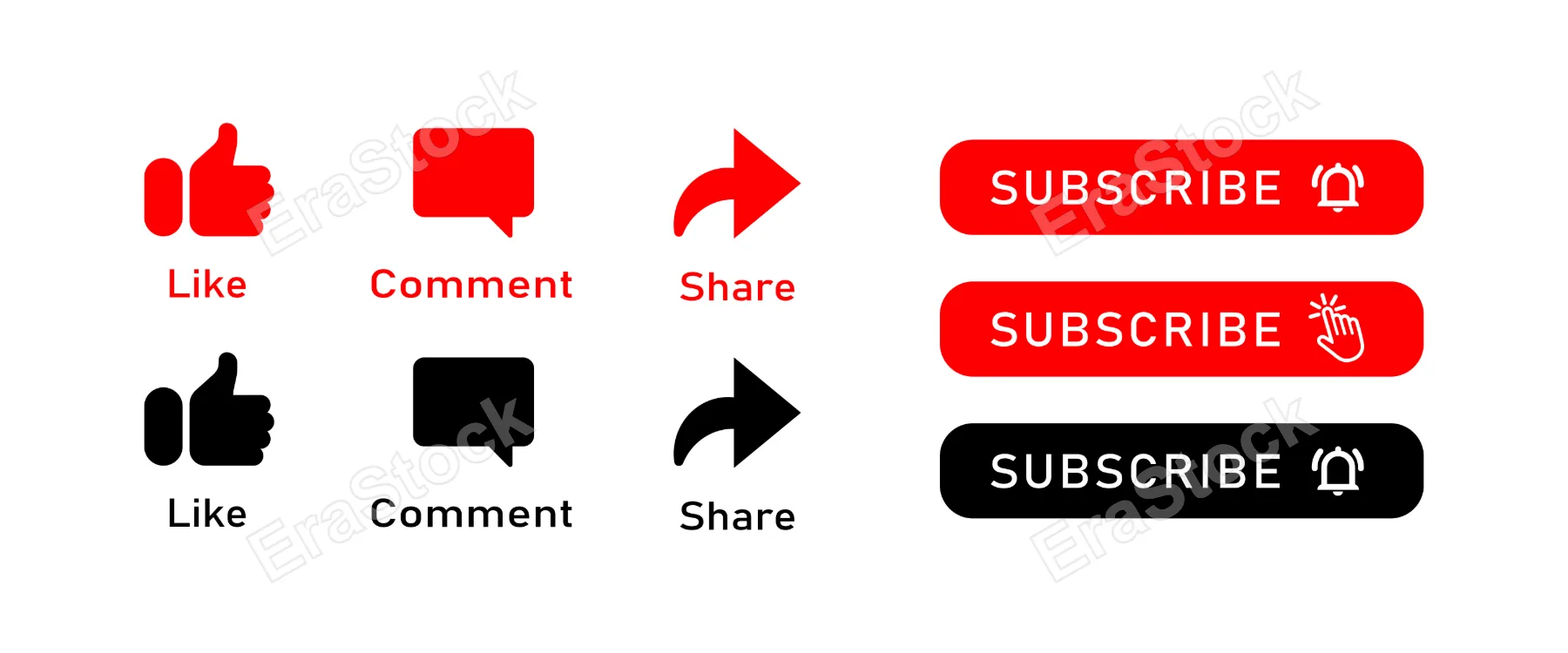 Subscribe button. Like, comment and share buttons. Social media concept. Vector line icon for Business and Advertising.