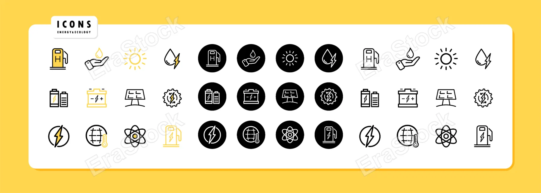 Eco energy icon set. Green eneggy and save environment concept. Vector line icon for Business and Advertising.