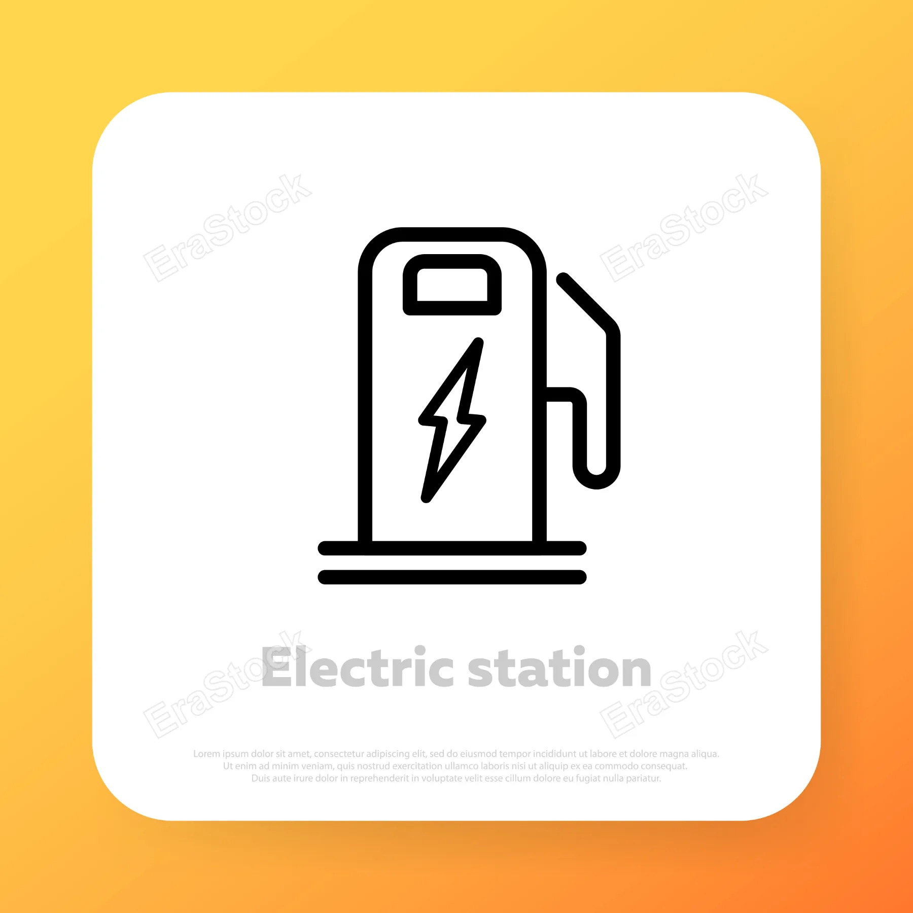 Electric charger station with a plug in cable. Electrified future transportation. Vector line icon for Business and Advertising.