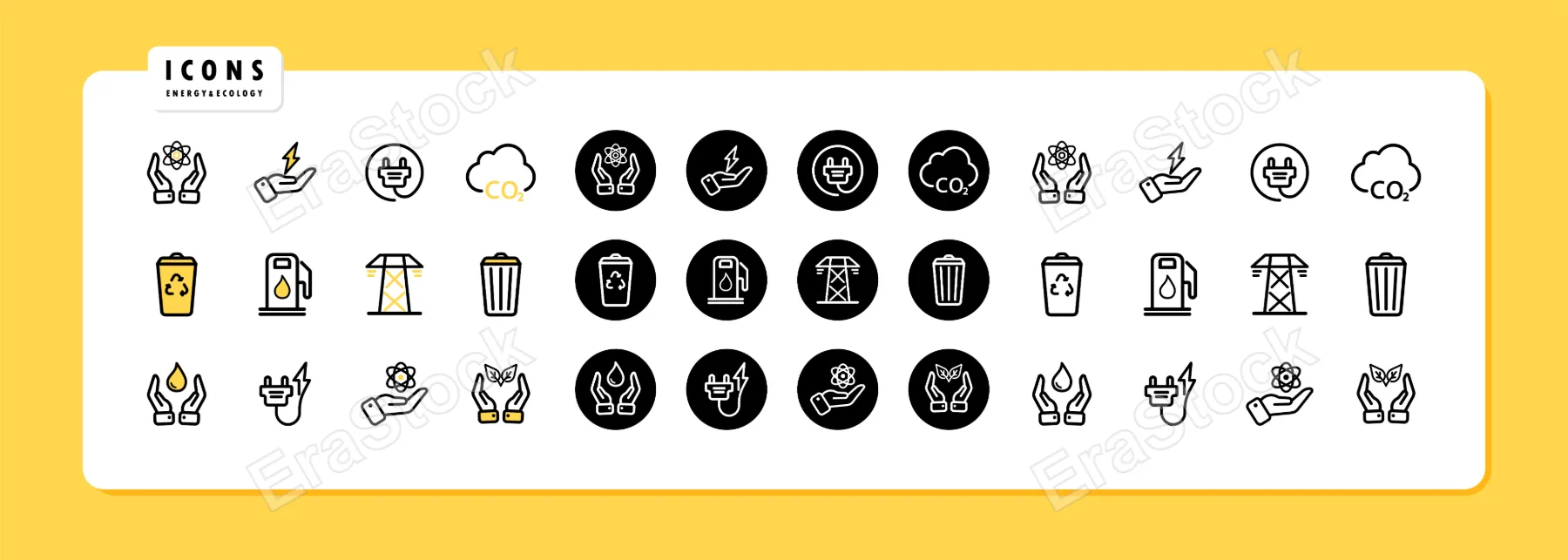 Energy icon set. Save environment concept. Vector line icon for Business and Advertising.