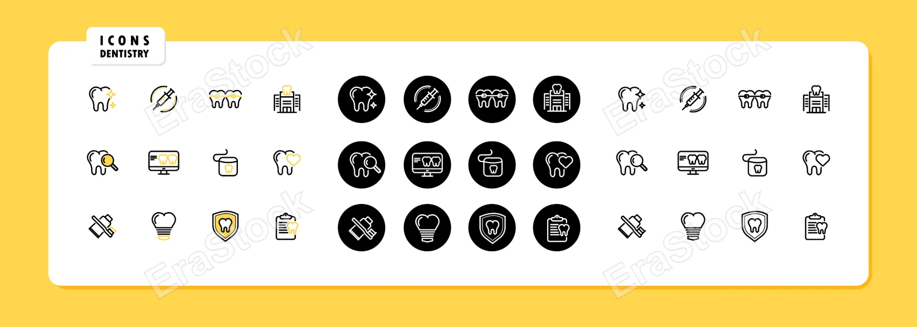 Dentistry icon set vector. Dental clinic service, stomatology, oral health care and hygiene. Vector line icon set for Business and Advertising.
