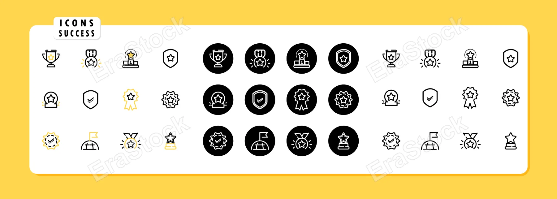Success icon set vector. Comprtition, award, champion, win. Vector line icon set for Business and Advertising.