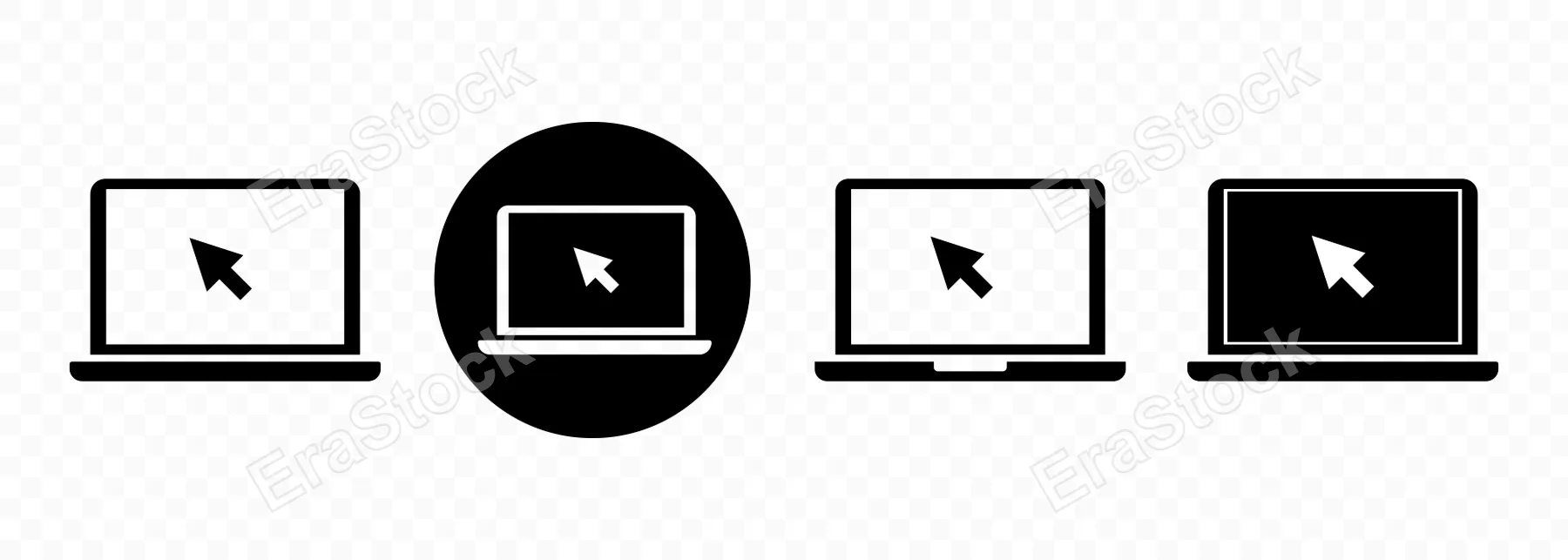 Laptop with cursor on the screen icon set. Notebook display. Vector line icon for Business and Advertising.