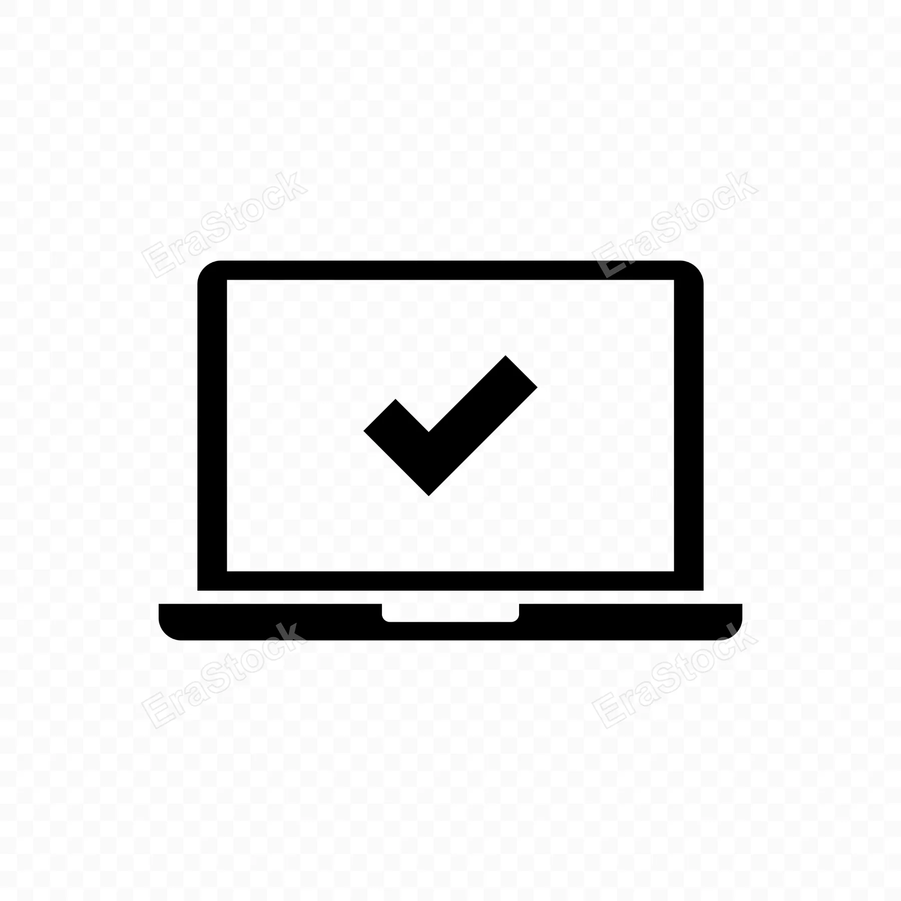 Laptop with checkmark on the screen icon. Notebook desktop. Vector line icon for Business and Advertising.