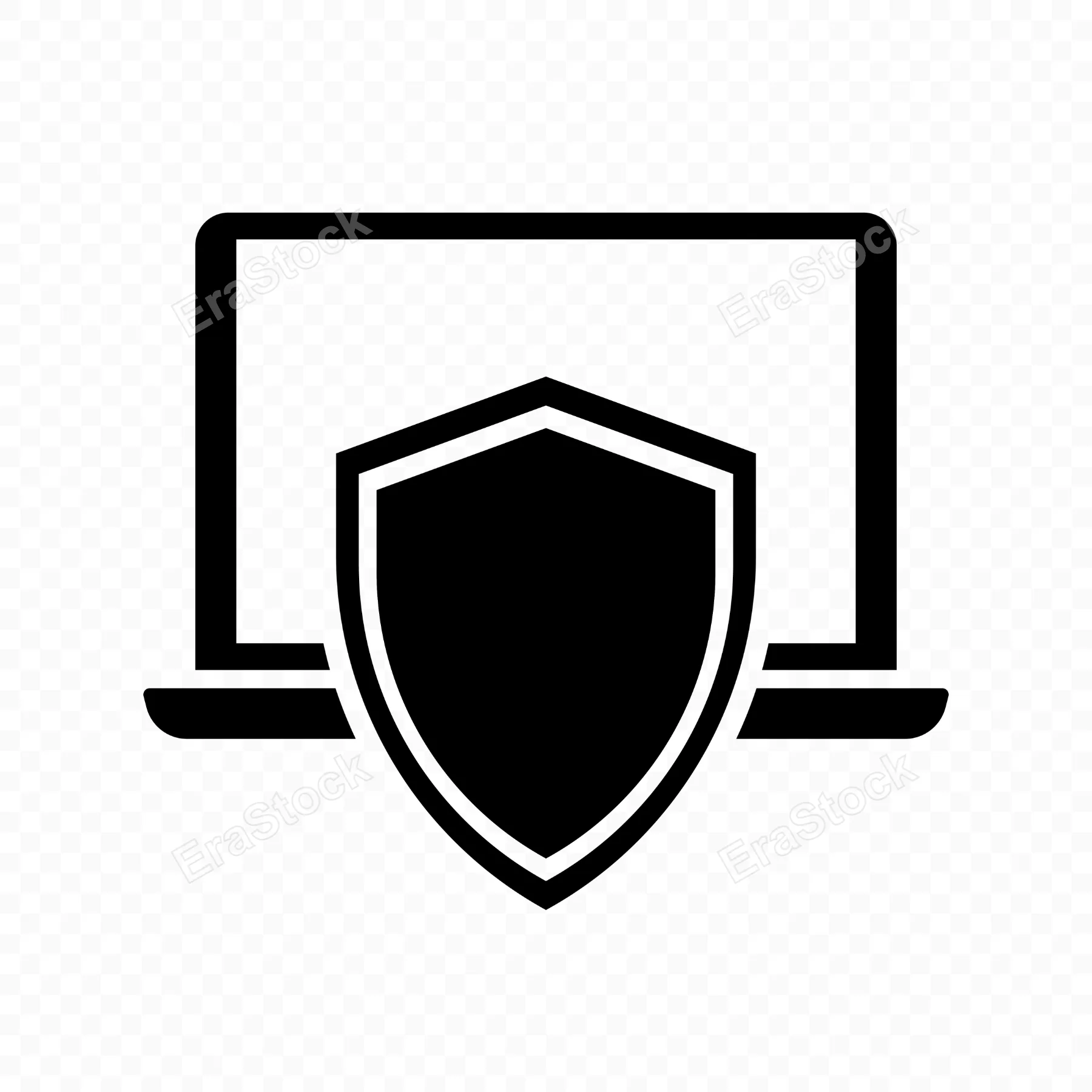 Laptop icon. Cyber security, protect your computer. Notebook with shield. Privacy protection concept. Vector line icon for Business and Advertising.