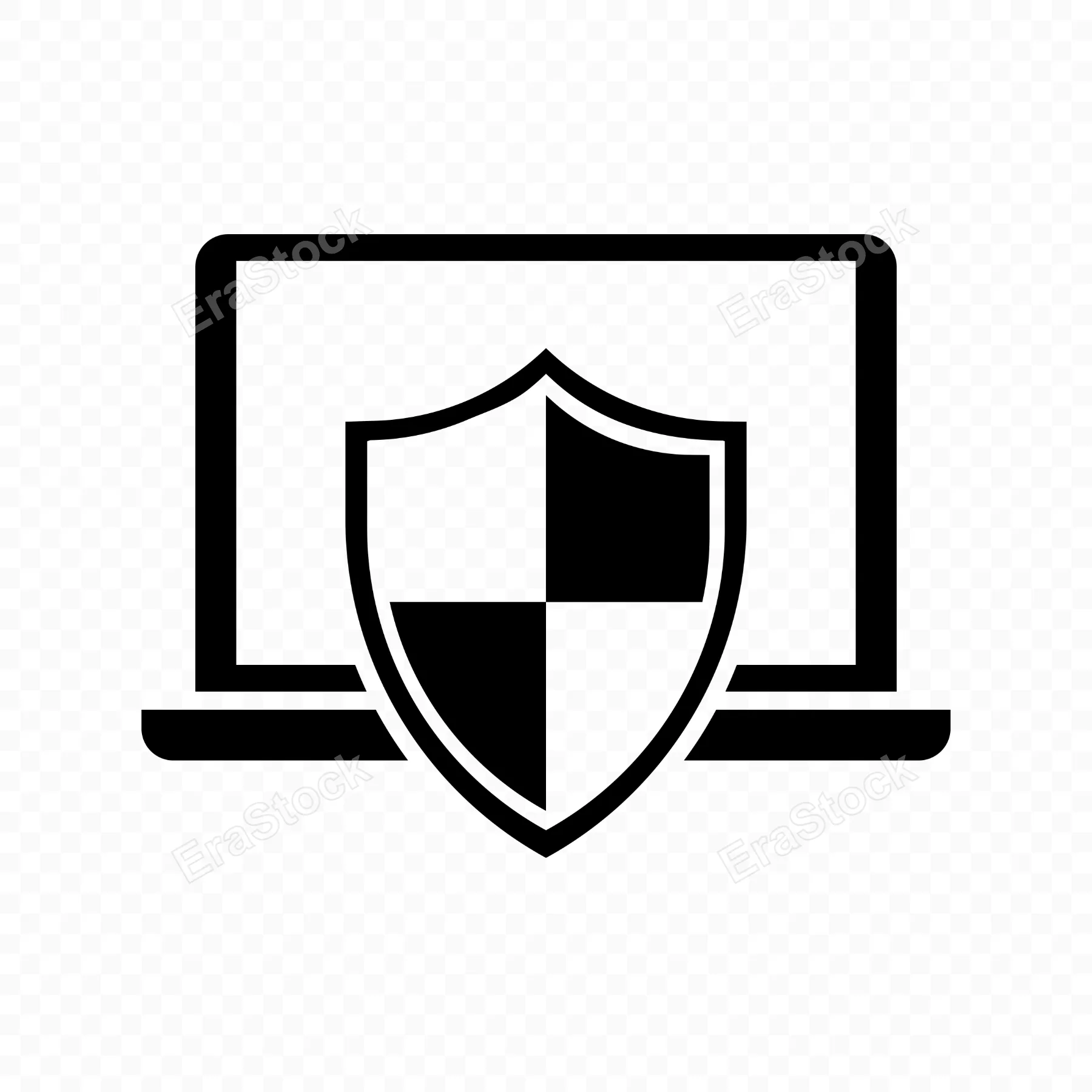 Laptop Cyber security icon vector. Protect your computer. Notebook with shield. Privacy protection concept. Vector line icon for Business and Advertising.