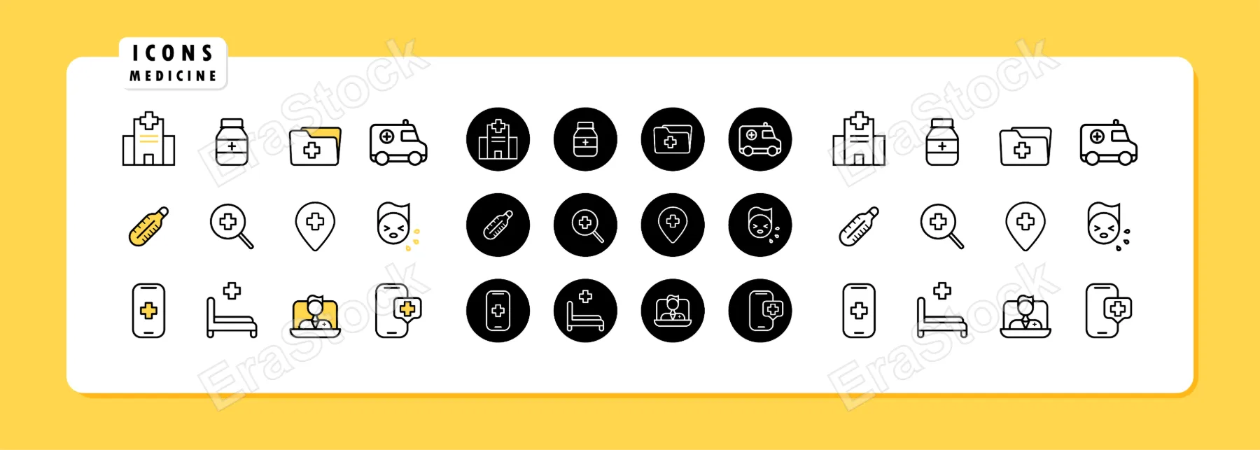 Medisine icon set vector. Hospital, health care concept. Emergency, patient, diagnostic. Vector line icon set for Business and Advertising.