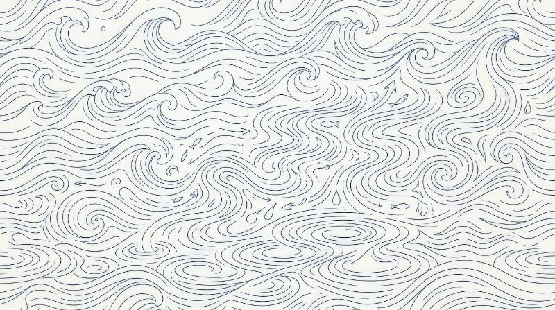 Thin line sea wave icons with flowing lake, river and ocean forms in a seamless abstract water symbol collection, calm and fluid, ultra-realistic, no logos.