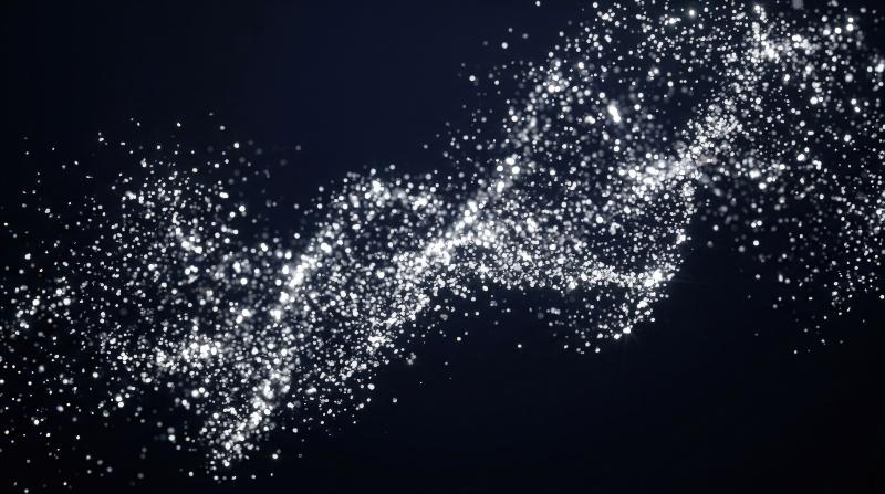 White sparkling glitter effects suspended in clear space, delicate festive particles and shimmering light, ultra-realistic, no logos.