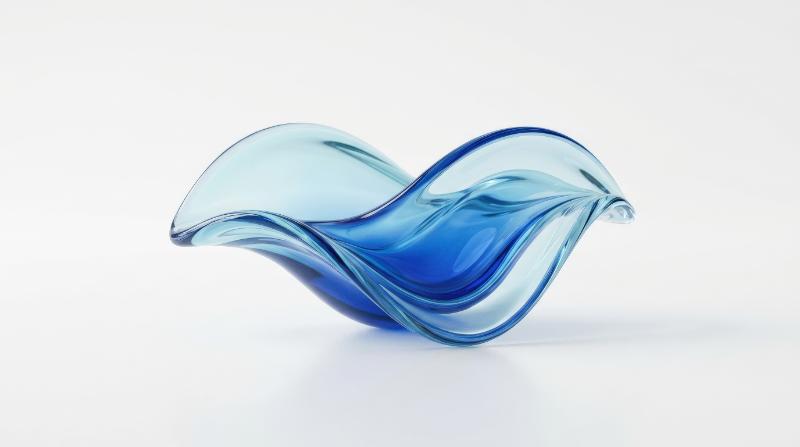 An elegant transparent blue gradient object with smooth curved contours, isolated in a clean space, polished surface and fresh cosmetic-science aesthetic, ultra-realistic, no logos.