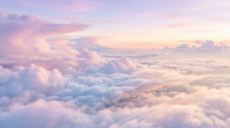 Pastel dreamy cloudscape with soft light, airy layers, tranquil ethereal atmosphere, ultra-realistic, no logos.