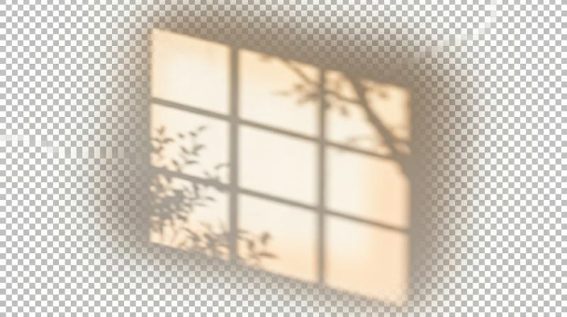 A realistic window shadow with soft blur on a transparent background, warm summer sunlight and clean interior gradients, serene minimal mood, ultra-realistic, no logos.