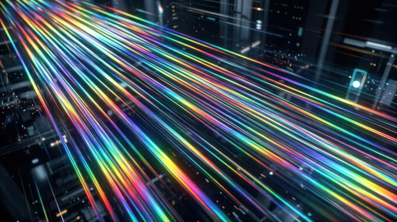 Parallel diagonal lines with bright rainbow holographic gradients, crisp shine, vibrant motion and stylish futuristic energy, ultra-realistic, no logos.
