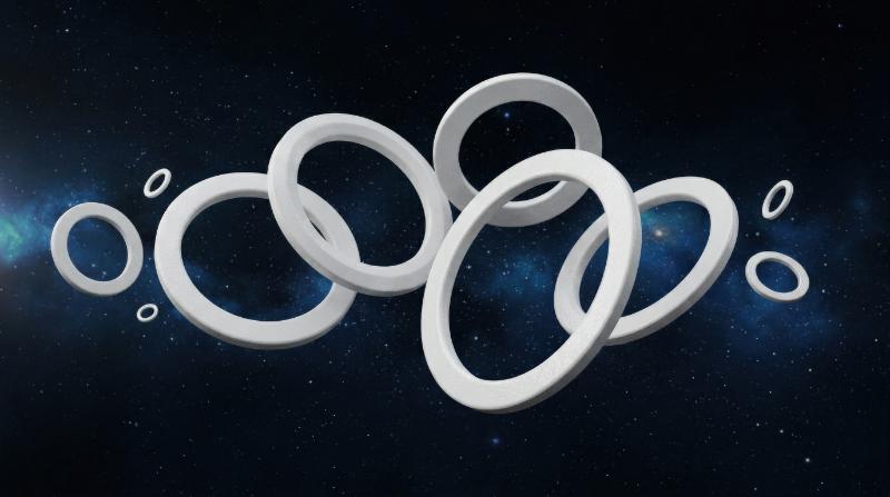 White geometric rings floating in open space, pure balanced forms with soft light and minimal shadows, serene essential structure mood, ultra-realistic, no logos.