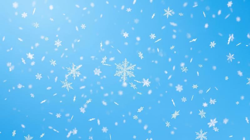 Falling snowflakes drifting over a bright blue background, airy minimalist winter scene, peaceful Christmas greeting mood, clean luminous style, ultra-realistic, no logos.