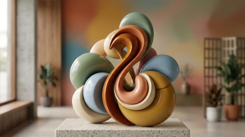 Retro-themed abstract composition in nostalgic colors, smooth sculptural forms, soft gradients and subtle shine, stylish vintage-futurist mood, ultra-realistic, no logos.