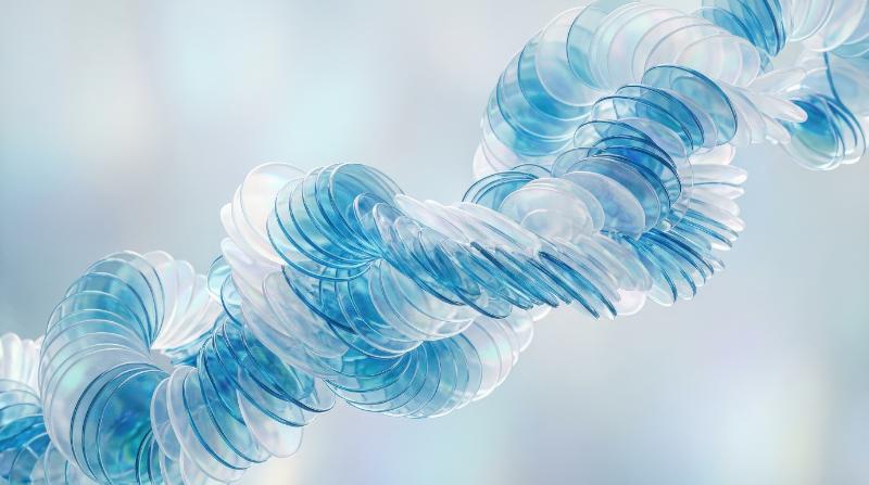 Overlapping translucent blue and white discs spiraling across a pale background, crystalline layers, soft gradients, airy depth, elegant futuristic atmosphere, ultra-realistic, no logos.