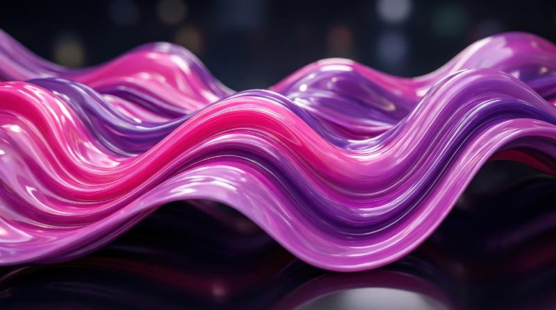 Pink and purple glossy waves with soft bouncy curves, smooth reflective surface and playful futuristic elegance, ultra-realistic, no logos.