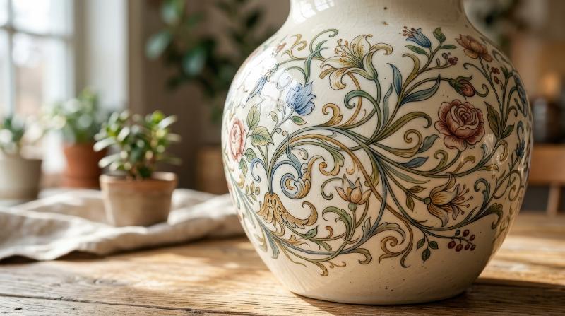 A curvy floral motif with flowing organic lines and graceful botanical movement, delicate decorative elegance, ultra-realistic, no logos.