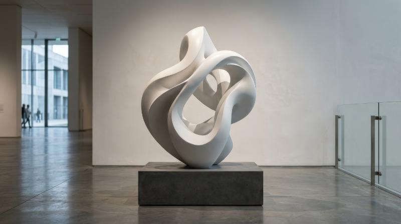 An abstract sculptural form with smooth modern surfaces and dramatic light, gallery-like minimal atmosphere, ultra-realistic, no logos.